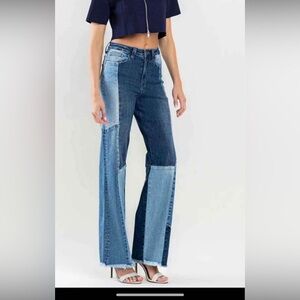 High Rise Blue Patchwork Jeans